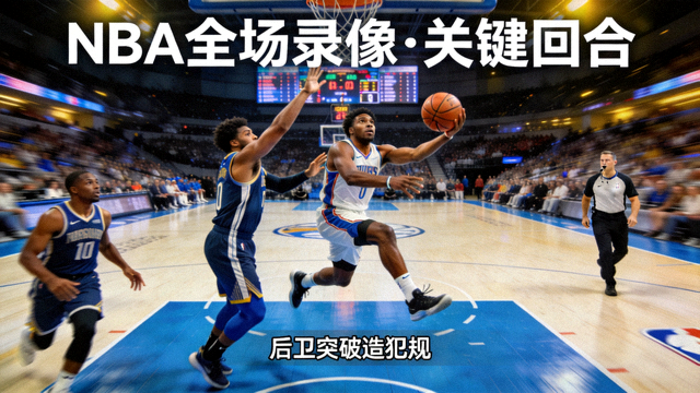 NBA全场录像封面图，后卫突破上篮并造成防守犯规的关键回合
